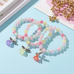 子供のためのアクリル守護天使チャームストレッチブレスレット  合金ビーズとカニカン付き  二層ビーズ  アンティークシルバー＆プラチナ  ミックスカラー  内径：1-7/8インチ（4.75cm）&nbsp;BJEW-JB05866