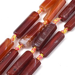 ファイヤーアゲートクラックルビーズ連売り  染め＆加熱  コラム  多面カット  ファイヤーブリック  34x10x10mm  穴：2mm  約9個/連  15.35''（39センチメートル）&nbsp;GG-T001-02B