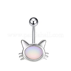 304 ステンレススチール パヴェ キャットアイ カーブ バーベル ベリー リング  ステンレス鋼色  猫の形  22mm&nbsp;WGA6DCC-02