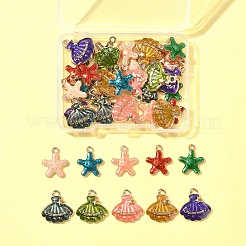40個10スタイルアロイエナメルペンダント  ライトゴールド  ヒトデ＆シェル  ミックスカラー  16~17.5x14~16x3mm  穴：1.5~1.6mm  4個/スタイル&nbsp;ENAM-FS0002-66