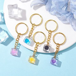 8 個のキューブ透明プラスチックペンダントキーホルダー  鉄のスプリットキーリング付き  ミックスカラー  6.6cm  8色  1pc /カラー  8個/セット&nbsp;KEYC-JKC00735