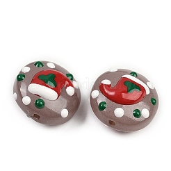 クリスマスの手作りランプワークエナメルビーズ  フラットラウンド  クリスマスの帽子  18~18.5x10.5~12.5mm  穴：1.2~1.4mm&nbsp;LAMP-C020-03B