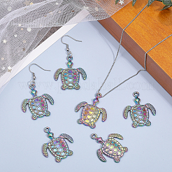 メッキ合金ペンダント  カドミウムフリー＆鉛フリー  カメ  虹色  34x29x3mm  穴：2mm  20個/箱&nbsp;FIND-CA0008-28
