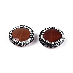 天然瑪瑙ラインストーンビーズ  染め  フラットラウンド  サドルブラウン  17~18x6mm  穴：1mm&nbsp;G-Q487-03C