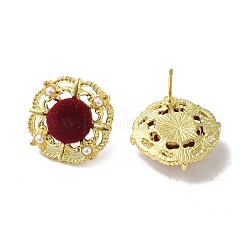 女性用フラワー合金＆フロッキングアクリルスタッドピアス  ゴールドカラー  17.5x17mm&nbsp;EJEW-K282-05G