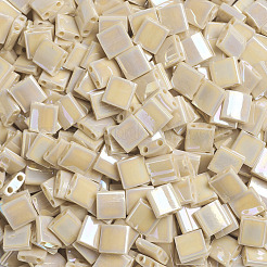 MIYUKIティラビーズ  日本製シードビーズ  2穴  （tl488)不透明な梨ab  5x5x1.9mm  穴：0.8mm  約590個/50g&nbsp;SEED-X0054-TL488