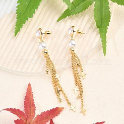 Brass ABS Plastic Pearl Tassel Stud Earrings&nbsp;EJEW-U040-15G