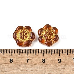 焼き付け塗料と金色の金属で覆われたガラスビーズ  花  ミックスカラー  13x14x4.5mm  穴：1.2mm&nbsp;X-DGLA-T004-10M
