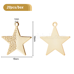 真鍮製ペンダント20個  長持ちメッキ  テクスチャ  スター  18KGP本金メッキ  16x15x1mm  穴：1mm&nbsp;KK-BC0004-50