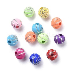 メッキアクリルビーズ  ライン入り  ラウンド  ミックスカラー  7~8x7~8x7~8mm  穴：2mm  約1800個/500g&nbsp;PACR-S188-8mm-M
