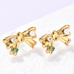 304 Stainless Steel Micro Pave Cubic Zirconia Stud Earrings&nbsp;EJEW-D309-04G