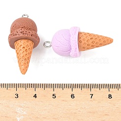 不透明樹脂ペンダント  アイスクリーム  プラチナトーンの鉄ループ付き  ミックスカラー  38.5x16x17mm  穴：2x3mm&nbsp;X-RESI-G107-02
