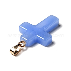 ガラスチャーム  ゴールデンメッキ鉄パーツ  クロス  コーンフラワーブルー  28.5x18x4.5mm  穴：5.5x3mm&nbsp;GLAA-A004-02D