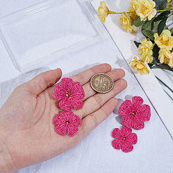 合金製ラフィアグラススタッドピアス1組  花  ゴールドカラー  濃いピンク  65x38mm&nbsp;EJEW-SP0001-19C