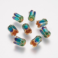 合金ビーズキャップ  エナメル  5花びら  ライトゴールド  カラフル  11x8mm  穴：2mm&nbsp;ENAM-G111-01G