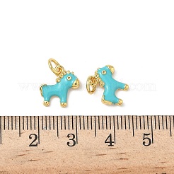 真鍮のシアンエナメル馬チャーム（丸カン付き）  18KGP本金メッキ  11x11x2mm  穴：3.5mm&nbsp;KK-I371-01G