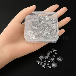 300 個 3 スタイル真鍮 & プラスチックピアスキャッチ  ベル＆クラッチ イヤリング バック  プラチナ  3~11x3~11x3~7mm  穴：0.5~1mm  100個/スタイル&nbsp;FIND-YW0002-17P
