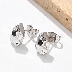 304ステンレススチールスタッドピアス  ラインストーン付き  ナゲット  ステンレス鋼色  10x6.5mm&nbsp;EJEW-F361-08P