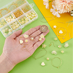 イヤリングワイヤーDIYキット  アクリルビーズを含む  鉄平頭ピン  真鍮のフープピアスのセッティング  きいろ  9.5mm  穴：2mm&nbsp;DIY-PH0030-22A