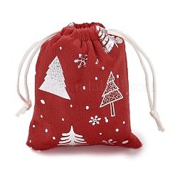 シルバースタンプクリスマスベルベット収納バッグ  巾着袋  長方形  レッド  クリスマスツリー  12x9x0.01cm&nbsp;ABAG-Q053-01A-01C