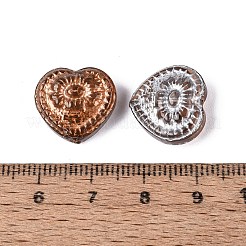 ベーキングペイント透明ガラスビーズ  ハート＆フラワー  シルバーライン入り  チョコレート  14.5~15x16x7~7.5mm  穴：1~1.2mm&nbsp;DGLA-N018-26F