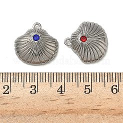 304ステンレスペンダント  シェルシェイプチャーム  ラインストーン付き  ステンレス鋼色  17x17x5mm  穴：1.4mm&nbsp;STAS-F328-03P