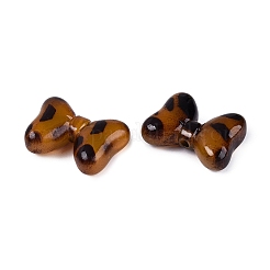 ヒョウ柄不透明アクリルビーズ  蝶結び  ツートン  サドルブラウン  20~20.5x28.5~29x10mm  穴：2.8mm&nbsp;OACR-N162-20A