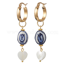 Oval with Heart 304 Stainless Steel Hoop Earrings&nbsp;EJEW-JE06927