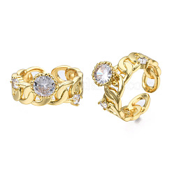 Cubic Zirconia Curb Chains Shape Open Cuff Ring&nbsp;RJEW-N037-026