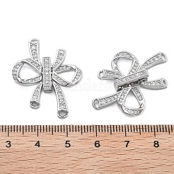 真鍮製マイクロペーブクリアキュービックジルコニアの留め金  蝶結び  プラチナ  27x25x5mm  穴：1mmと2x1.5mm&nbsp;KK-B125-02P