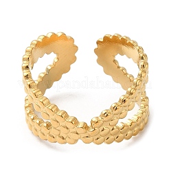 304ステンレススチール製クロスオープンカフリング（女性用）  18KGP本金メッキ  usサイズ3（14mm）&nbsp;RJEW-D012-10G