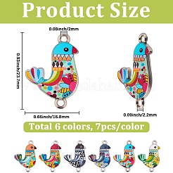42 個 6 スタイルのプリント合金コネクタチャーム  鳥のリンク  プラチナ  ミックスカラー  23.7x16.8x2.2mm  7個/スタイル&nbsp;FIND-BM0001-11