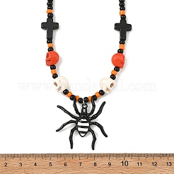 Halloween Alloy Enamel Spider Pendant Necklaces&nbsp;NJEW-TA00278