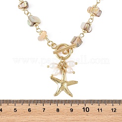 Ocean 304 Stainless Steel Starfish Pendant Natural Freshwater Shell Beaded Chain Necklaces with OT Clasps for Women&nbsp;NJEW-JN06567-01