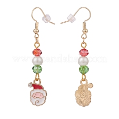 Enamel Christmas Theme Charm with Glass Pearl Dangle Earrings&nbsp;EJEW-JE04961