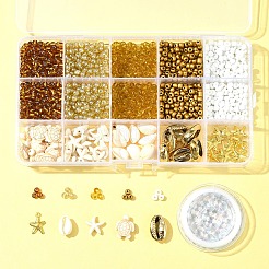 DIY Glass Seed & Synthetic Turquoise & Natural Cowrie Shell Bracelets Making Kits&nbsp;DIY-FS0007-11B