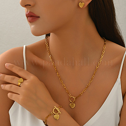 Stainless Steel Heart Bracelets & Earrings & Necklaces & Rings Sets for Women&nbsp;WD1848