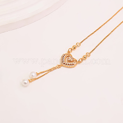 Fashion Brass Pave Clear Cubic Zirconia Heart Tassel Necklaces for Women&nbsp;WQ3297