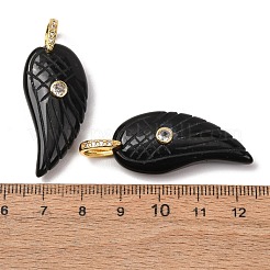 天然石オブシディアンペンダント  羽  ゴールドカラー  36.5~37x17x8~9mm  穴：6x6.5mm&nbsp;GG-CBA51ED-02G-07