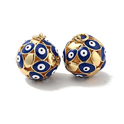 Round with Evil Eye Brass Enamel Pendants&nbsp;KK-G419-15G-03