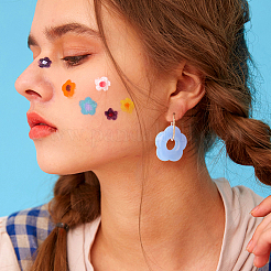 6 Pairs 6 Colors Cute Acrylic Flower Dangle Hoop Earrings&nbsp;EJEW-AN0003-47
