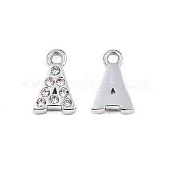304ステンレススチールチャーム  クリスタルラインストーン付き  文字L  文字.a  10~10.5x2~8x2mm  穴：1.2mm&nbsp;STAS-N095-137A
