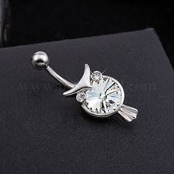 Piercing Jewelry Real Platinum Plated Brass Cubic Zirconia Owl Navel Ring Navel Ring Belly Rings&nbsp;AJEW-EE0001-33A