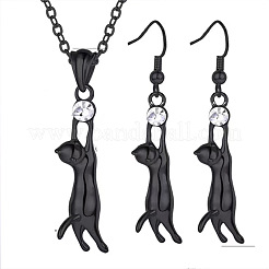 Cat Alloy Rhinestone Pendant Necklaces & Dangle Earring Sets&nbsp;FS-WGF21F1-03