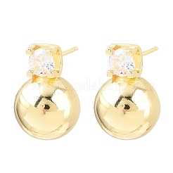 Brass Pave Clear Single Cubic Zirconia Stud Earrings&nbsp;EJEW-G471-36G