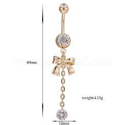 Piercing Jewelry Real 18K Gold Plated Brass Rhinestone Bowknot Navel Ring Belly Rings&nbsp;AJEW-EE0001-67