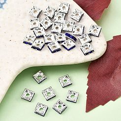 真鍮製ラインストーンスペーサービーズ  グレードA  正方形  ニッケルフリー  銀  ミックスカラー  6x6x3mm  穴：1mm&nbsp;RSB072