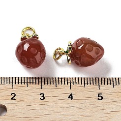 天然石瑪瑙ペンダント  ジャンプリング付きフルーツチャーム  ゴールドカラー  苺  16~16.5x10.5x10.5~11mm  穴：3.4mm&nbsp;G-Z052-04B