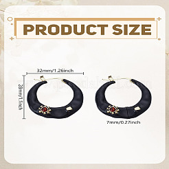 合金ラインストーンフープピアス1組  花  ブラック  32x7x28mm&nbsp;EJEW-LP0012-05A