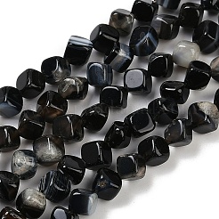 天然縞瑪瑙（染色・加熱）ビーズ連売り  キューブ  7.5~8.5x6.5~8.5x5.5~6.5mm  穴：0.7mm  約52~56個/連  15.16~15.87''（38.5~40.3センチメートル）&nbsp;G-A257-A03-01